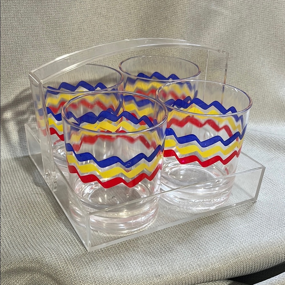 Vintage Liz Claiborne Acrylic 4 Piece Tumbler Set With Handled Tray